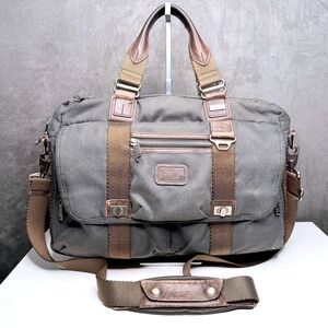 TUMI Ballistic Grey Canvas Leather Trim Messenger Briefcase Bag 22634ATH2 Rustic